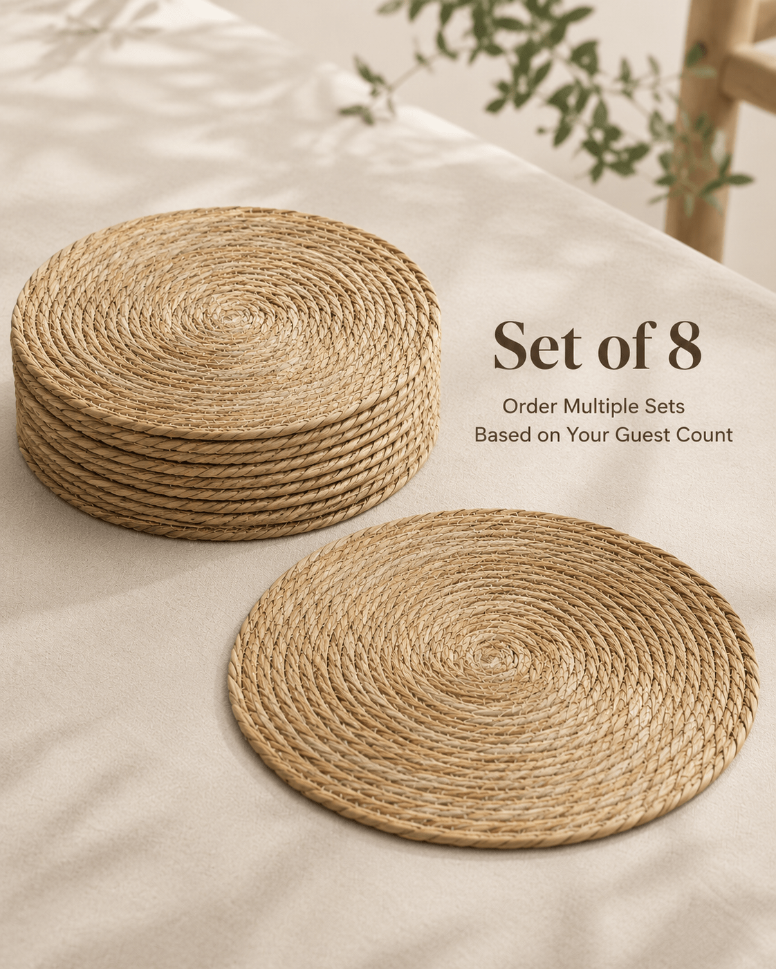 12" Round Water Hyacinth Placemats - Handwoven Table Mats for Weddings & Gatherings - Leaf with Life - Leaf with life