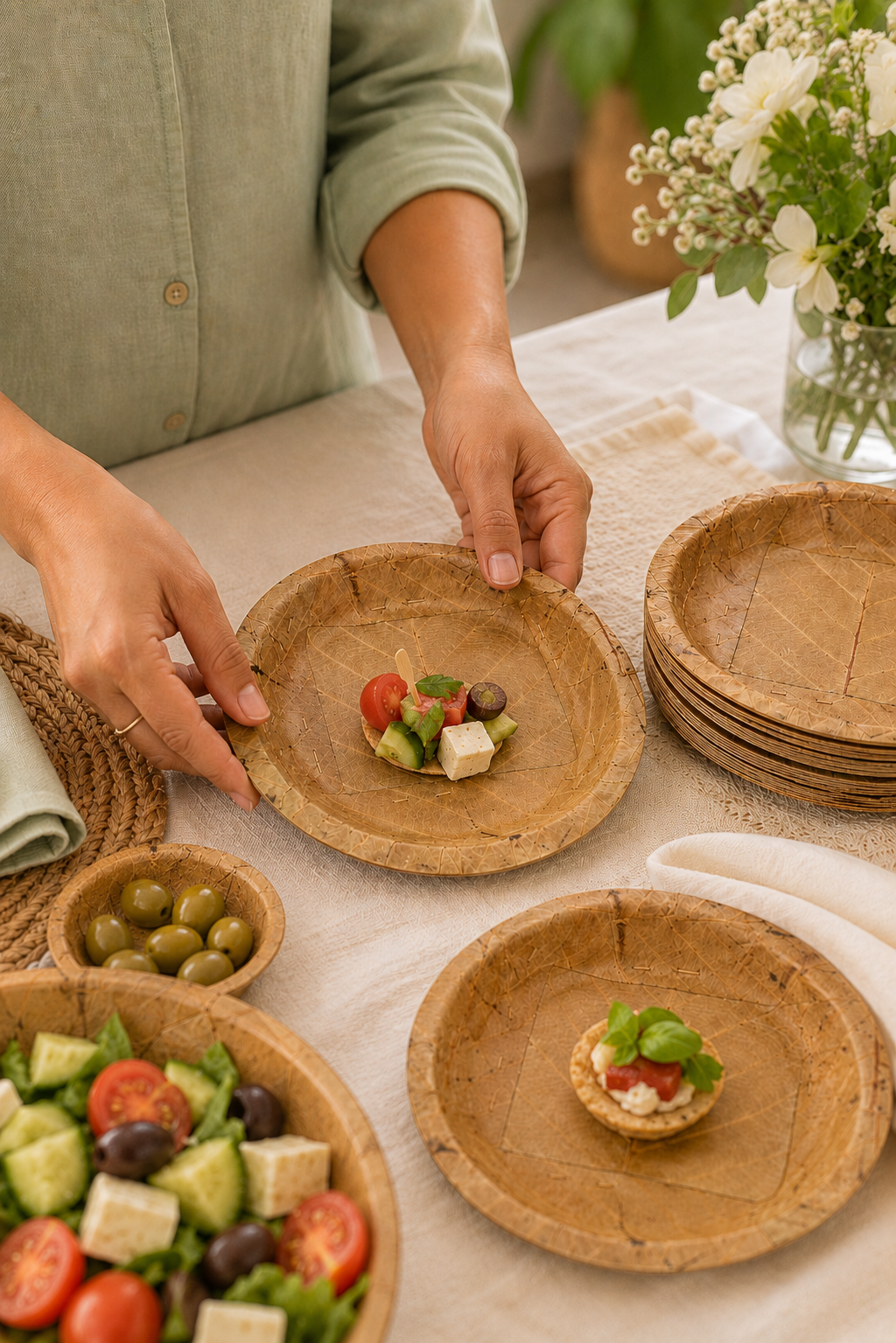 7.5" Sal Leaf Plates - Naturally Textured Leaf Plates for Appetizers, Desserts, Picnics & Gatherings
