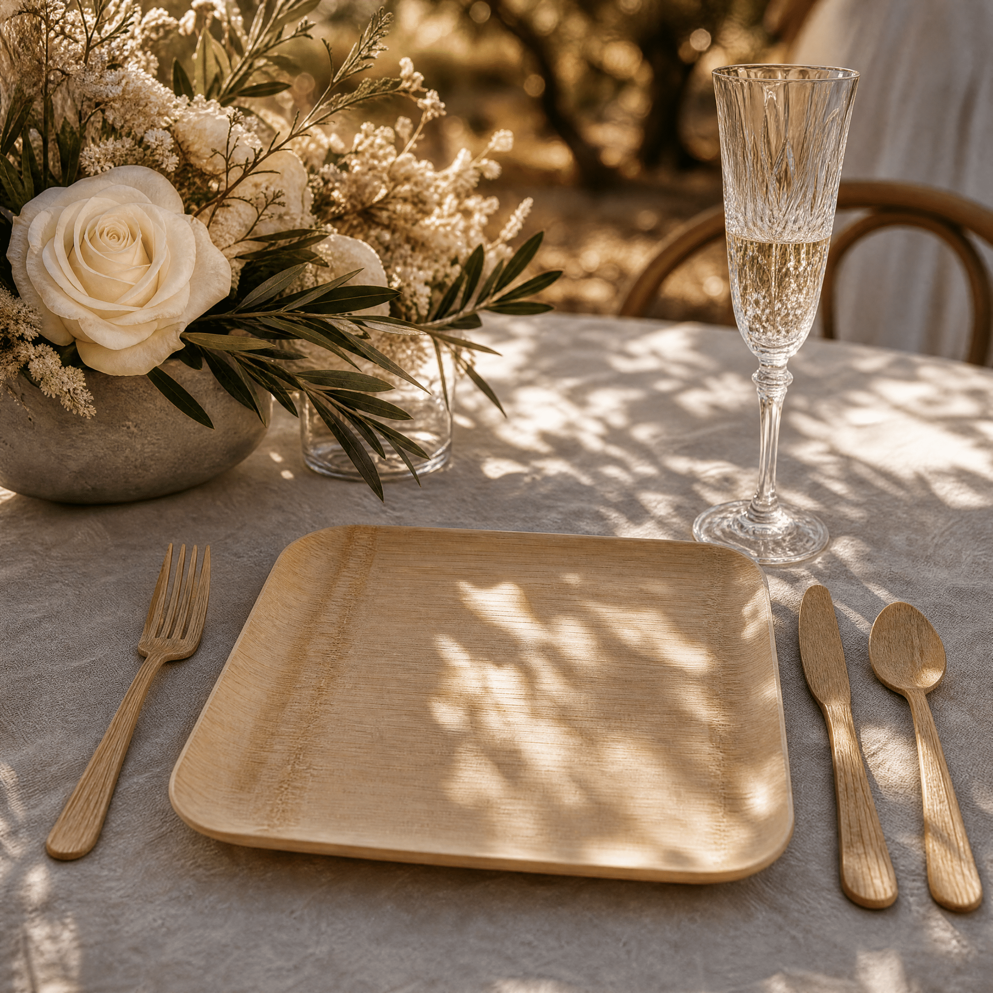 7 in / 10 in Square Bamboo Plates | Wabi - Sabi Elegance & Fine - Grain Texture | 100% Natural & Compostable - Leaf with life