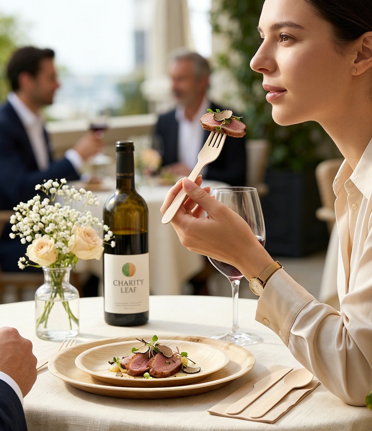 Compostable Splinter - Free Wooden Cutlery Set - Heavy - Duty Fork, Knife & Spoon for Events - Leaf with life