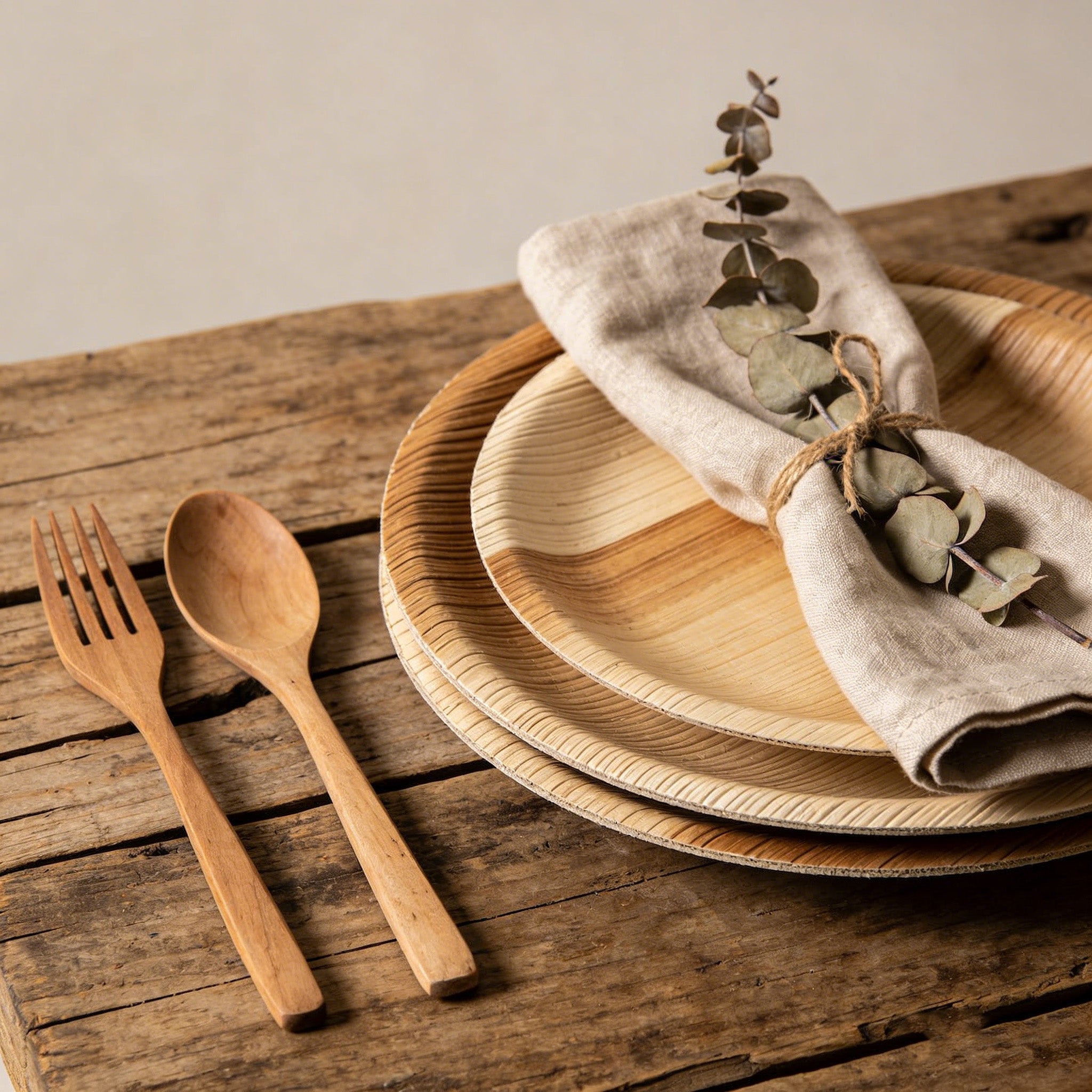 7.5" & 10" Round Palm Leaf Plates Sets - Compostable Dinnerware Set for Weddings & Catering
