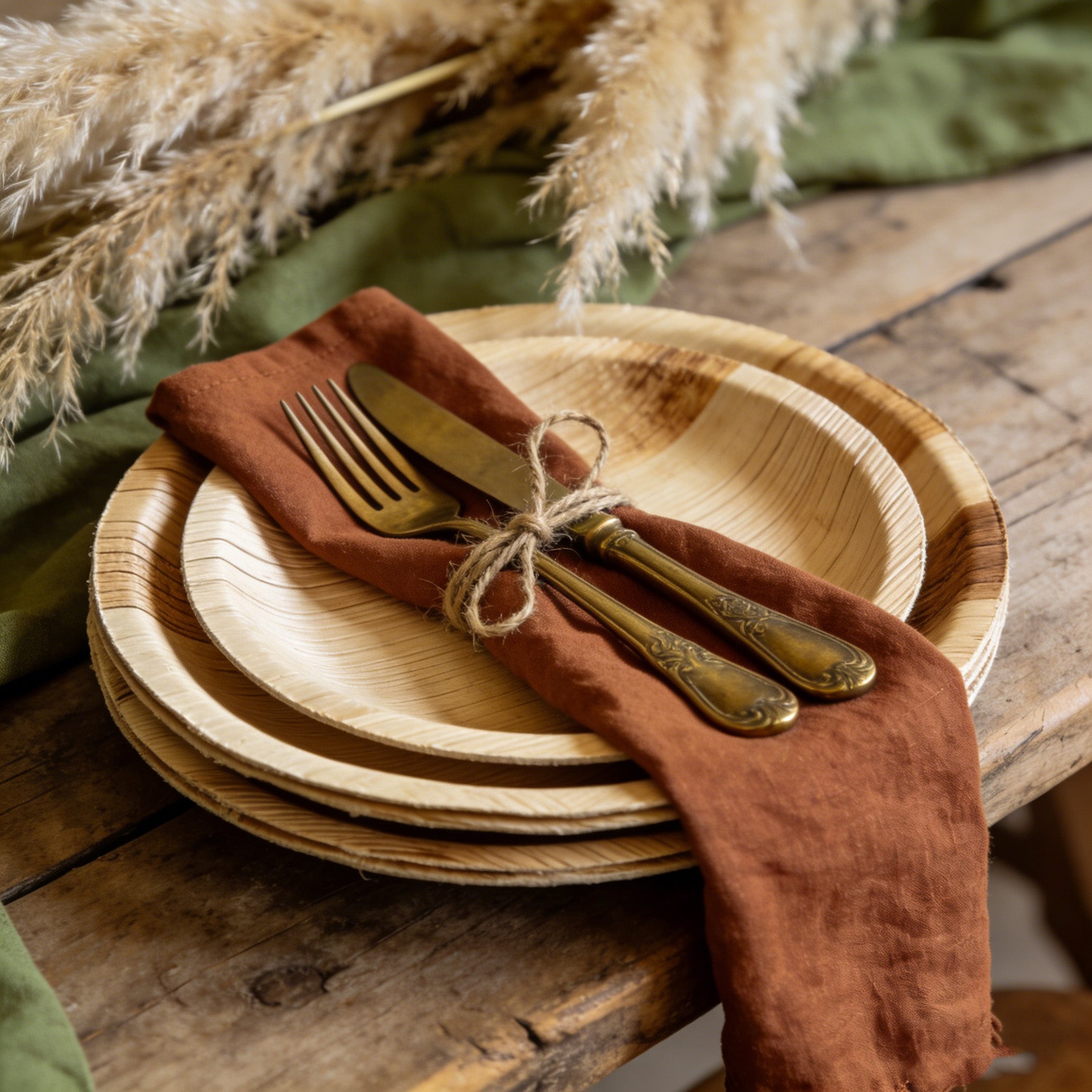 7.5" & 10" Round Palm Leaf Plates Sets - Compostable Dinnerware Set for Weddings & Catering