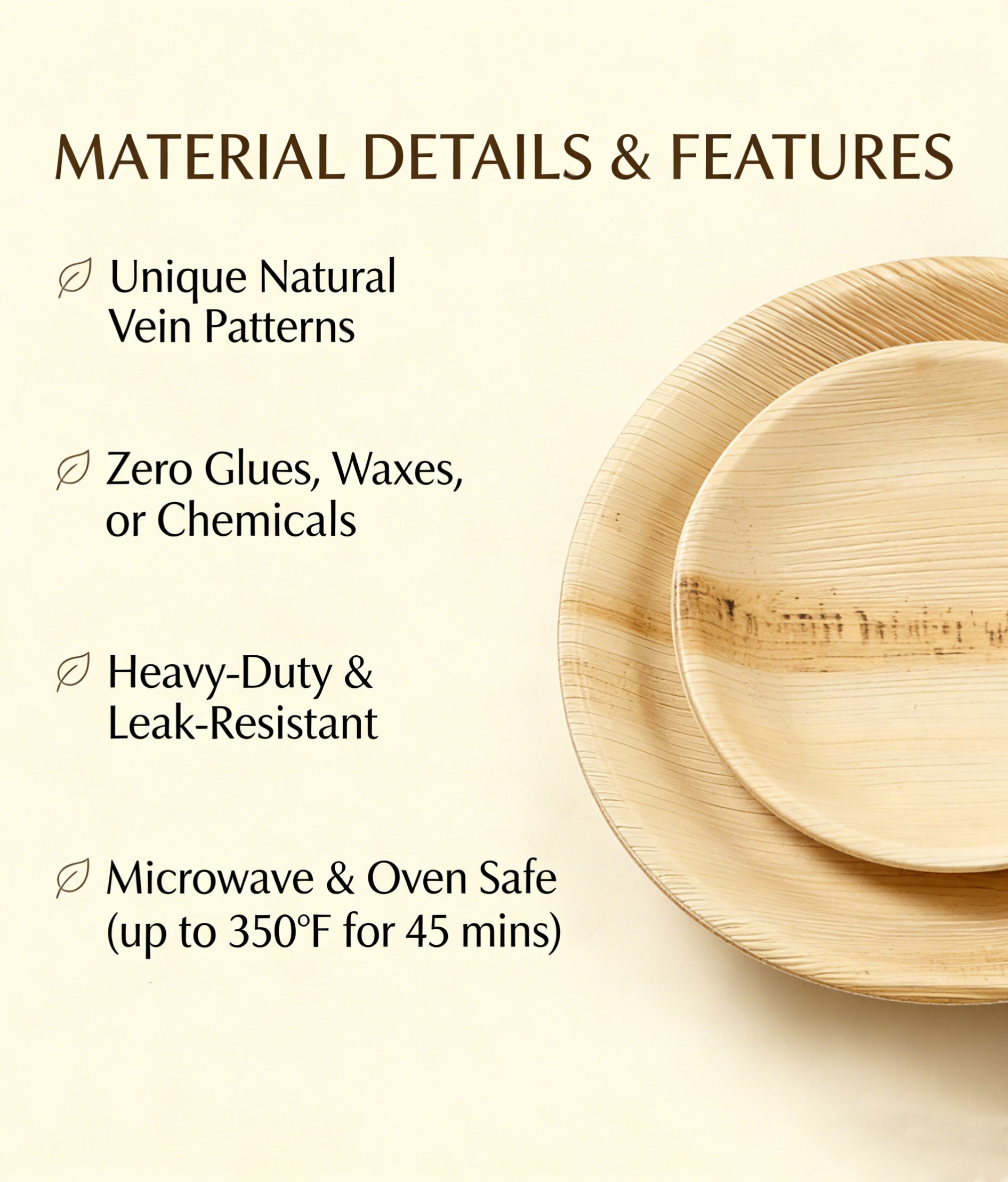 7.5" & 10" Round Palm Leaf Plates Sets - Compostable Dinnerware Set for Weddings & Catering