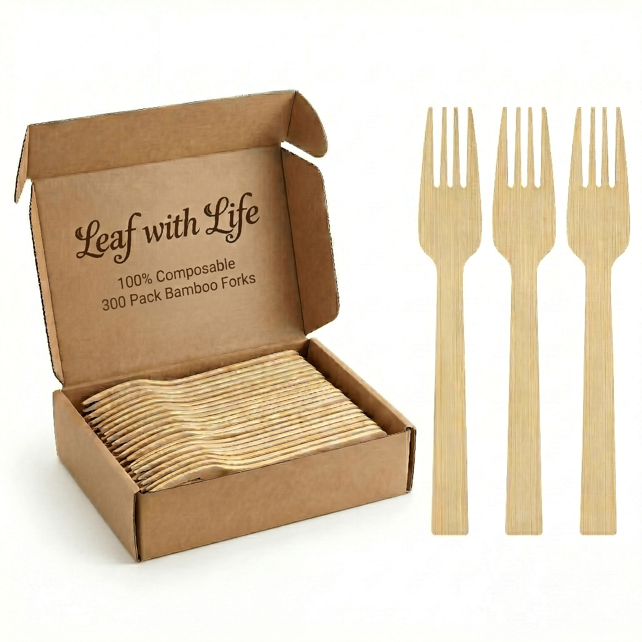 Sturdy Splinter - Free Bamboo Cutlery Set - Compostable Fork, Knife & Spoon for Events - Leaf with life