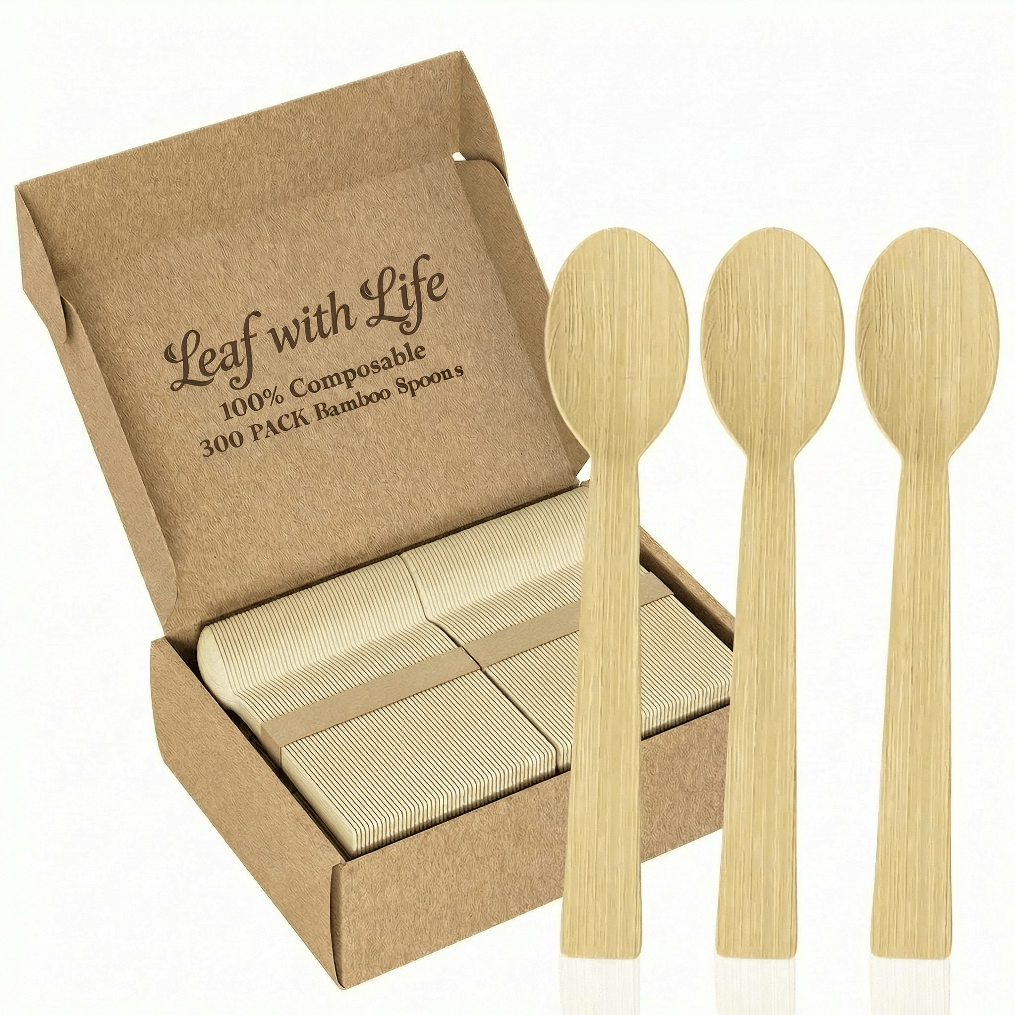 Sturdy Splinter - Free Bamboo Cutlery Set - Compostable Fork, Knife & Spoon for Events - Leaf with life