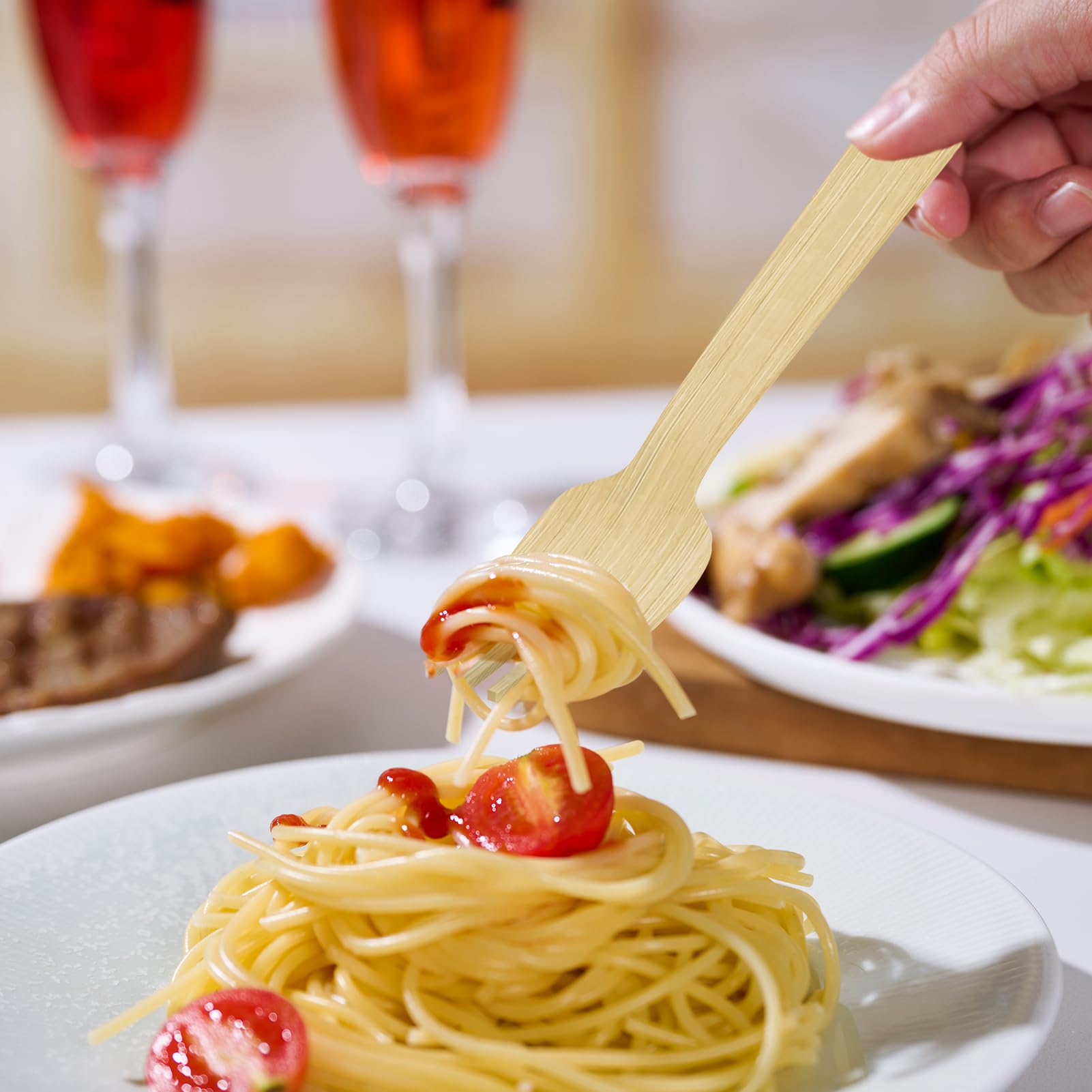 Sturdy Splinter - Free Bamboo Cutlery Set - Compostable Fork, Knife & Spoon for Events - Leaf with life