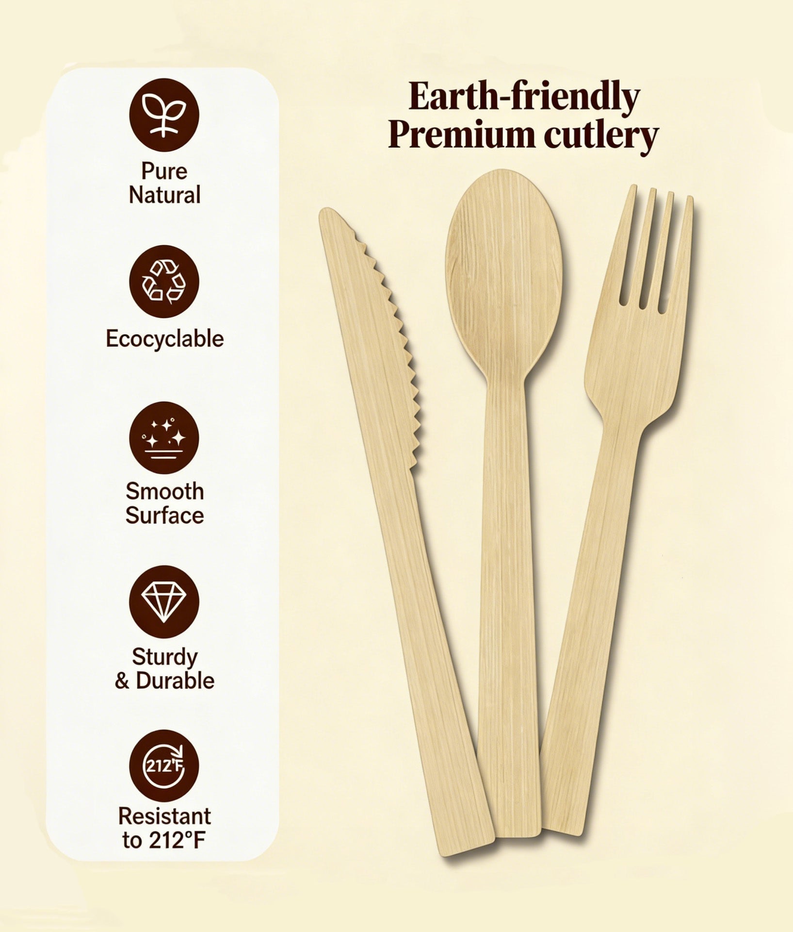 Sturdy Splinter - Free Bamboo Cutlery Set - Compostable Fork, Knife & Spoon for Events - Leaf with life