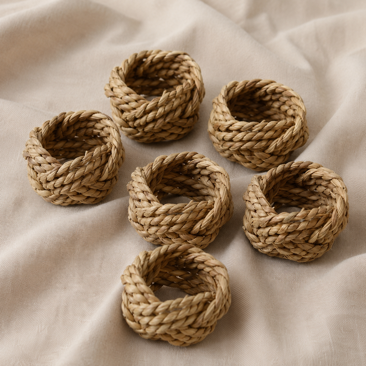Handwoven Corn Husk Napkin Rings for Weddings & Dining, Set of 6