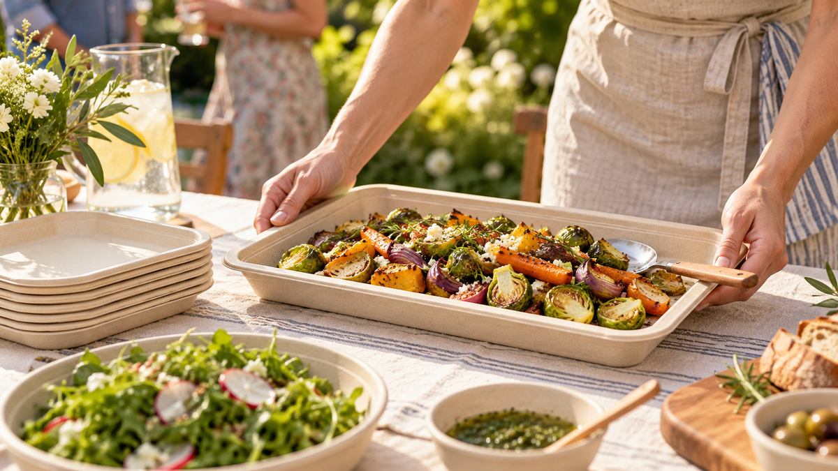 Compostable Serving Trays: When a 14-Inch Tray Fits a Buffet, BBQ, or Dessert Refill - Leaf with life
