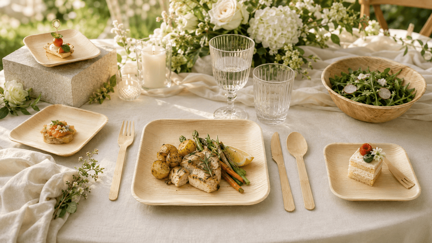 Compostable Wedding Plates and Cutlery: What to Order for Cocktail Hour, Dinner, Dessert, and Cake - Leaf with life