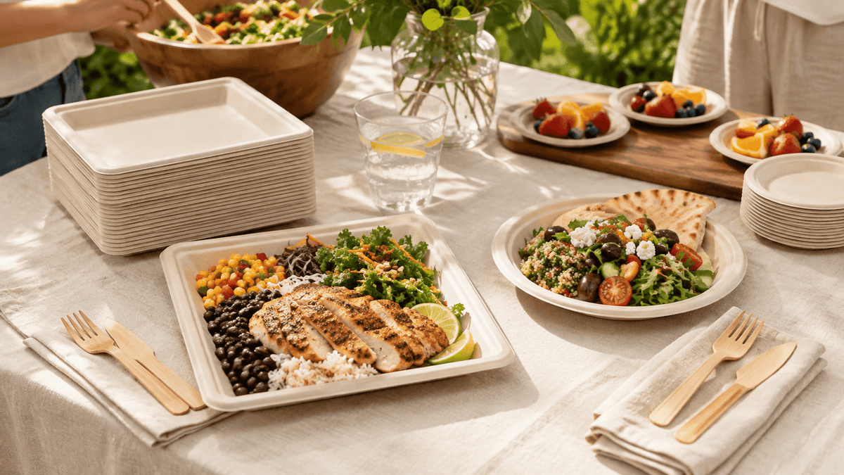 Sugarcane Plates for Buffet Lines, Lunch Tables, and Drop-In Gatherings - Leaf with life