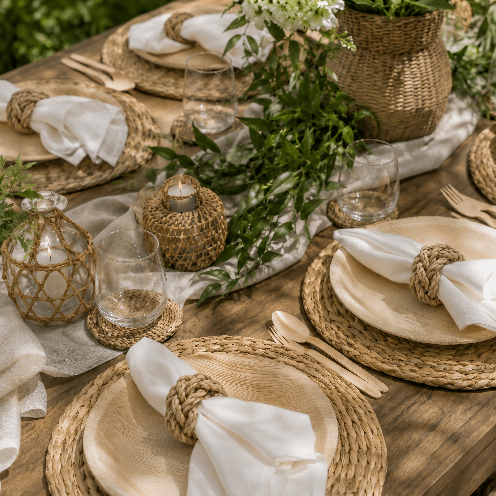Handwoven Corn Husk Napkin Rings for Weddings & Dining, Set of 6 - Leaf with life