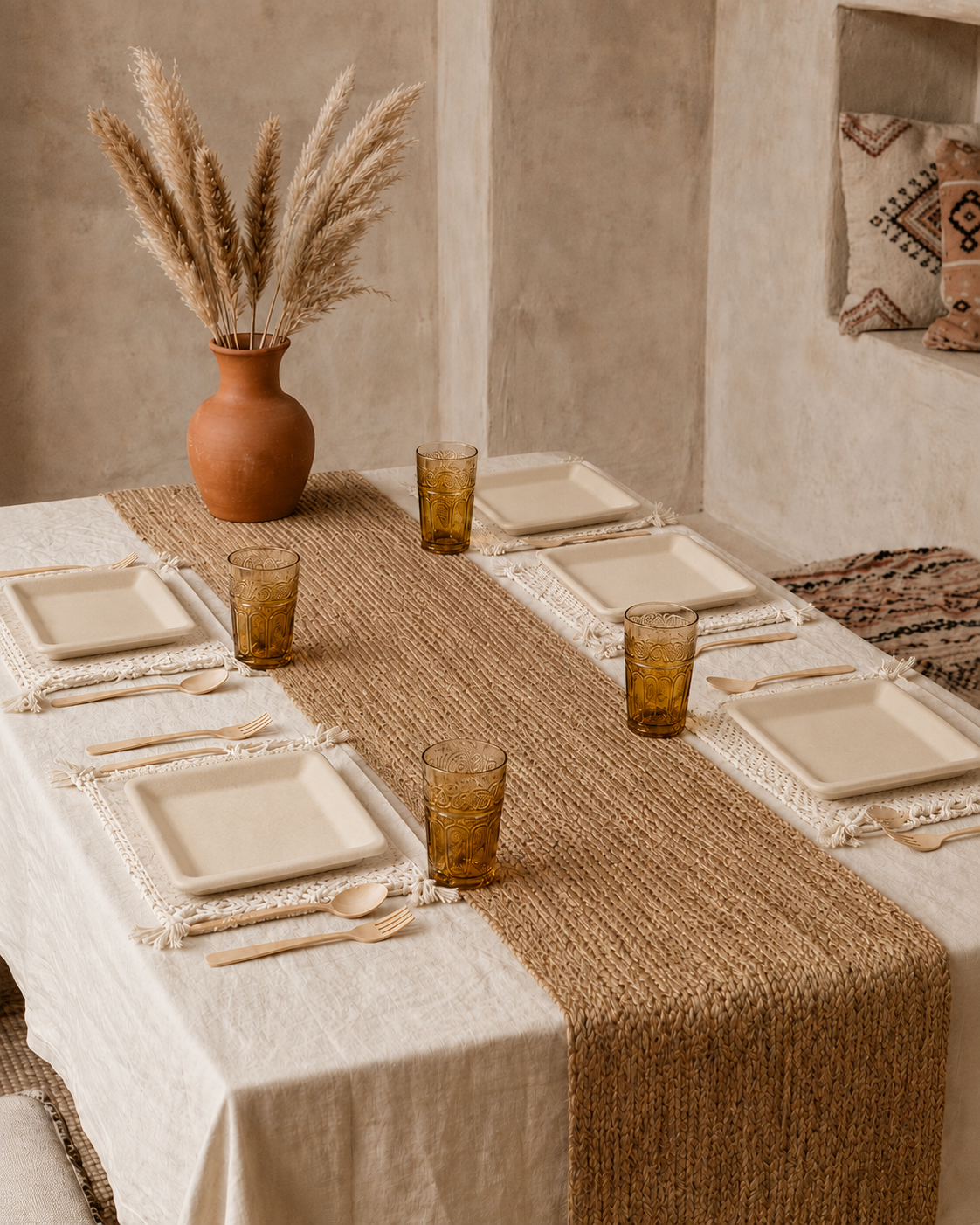 6 in / 10in Natural Sugarcane Square Plates - Appetizer &amp; Dinner Plates for Gatherings