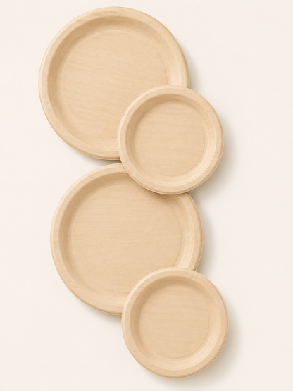 6" &amp; 10.25" Round Poplar Wooden Plate Set - Appetizer &amp; Dinner Plates for Gatherings