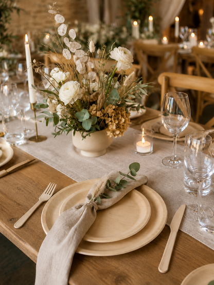 6" &amp; 10.25" Round Poplar Wooden Plate Set - Appetizer &amp; Dinner Plates for Gatherings