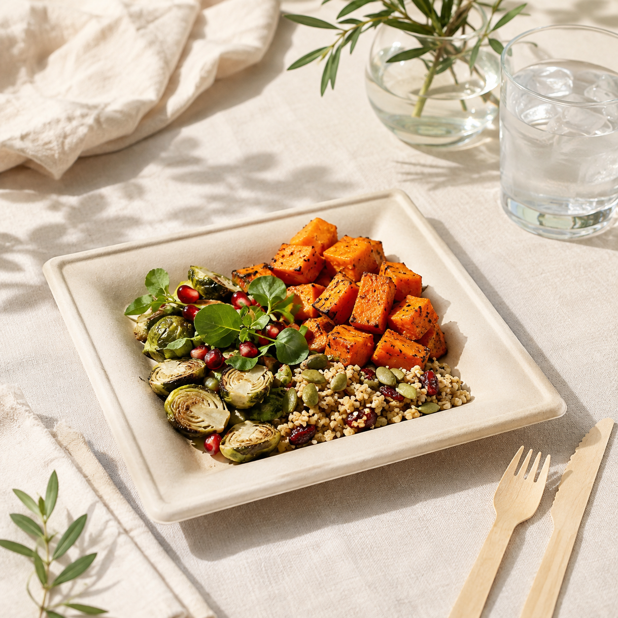 6 in / 10in Natural Sugarcane Square Plates - Appetizer &amp; Dinner Plates for Gatherings