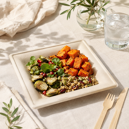 6 in / 10in Natural Sugarcane Square Plates - Appetizer &amp; Dinner Plates for Gatherings