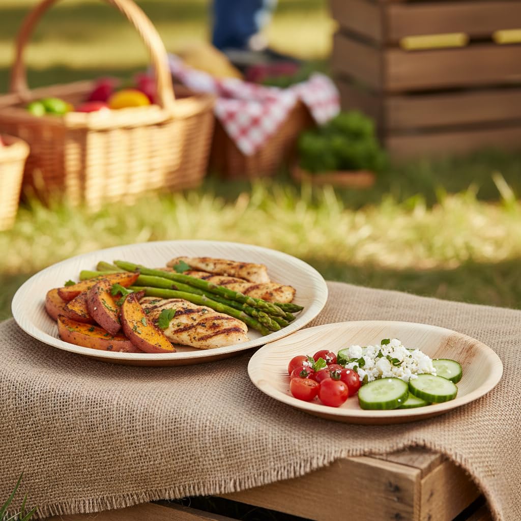 10" Round Palm Leaf Plates - Compostable Dinner Plates for Dining &amp; Events - Leaf with life