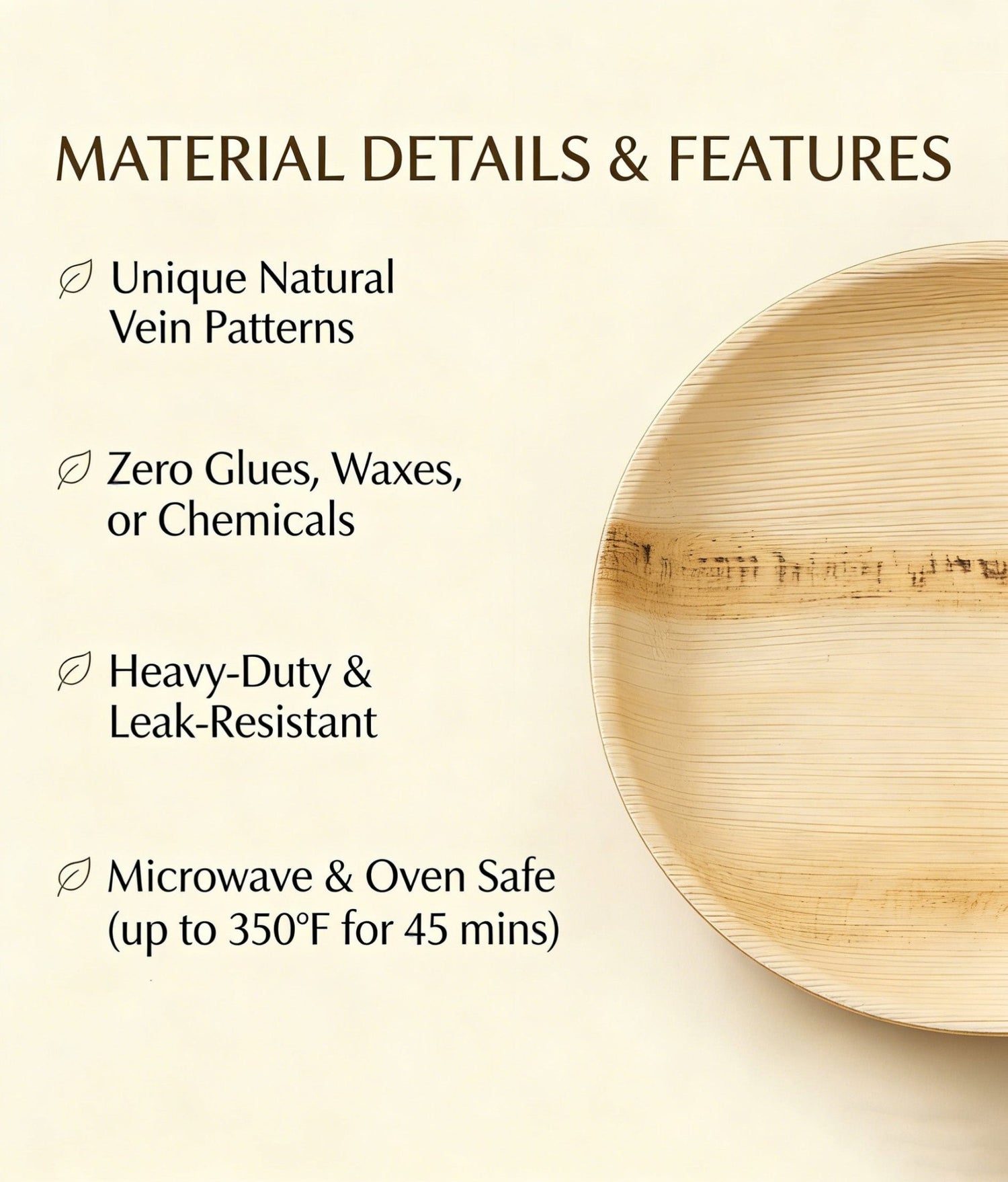10" Round Palm Leaf Plates - Compostable Dinner Plates for Dining &amp; Events - Leaf with life