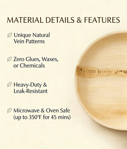 10" Round Palm Leaf Plates - Compostable Dinner Plates for Dining &amp; Events - Leaf with life