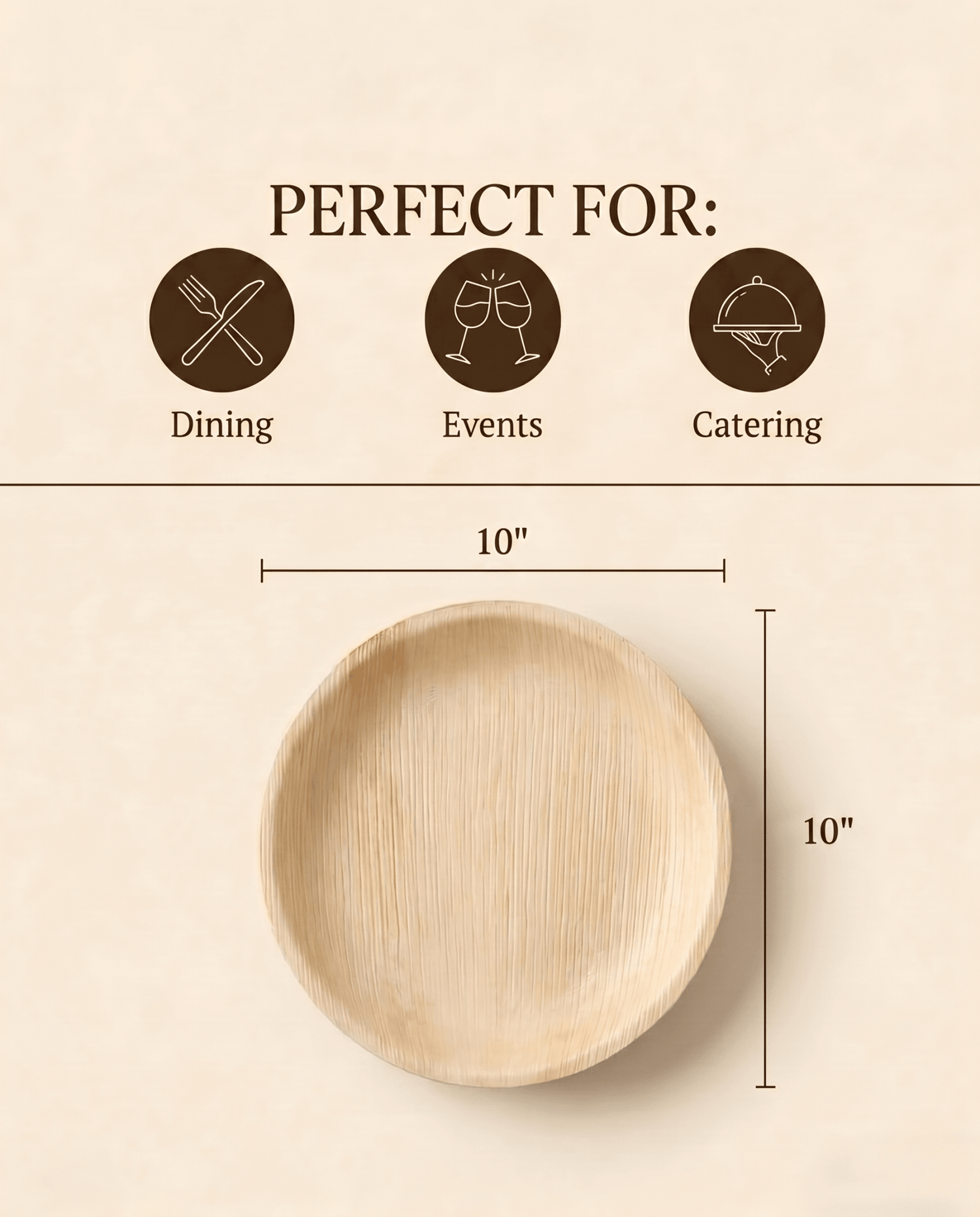 10" Round Palm Leaf Plates - Compostable Dinner Plates for Dining &amp; Events - Leaf with life