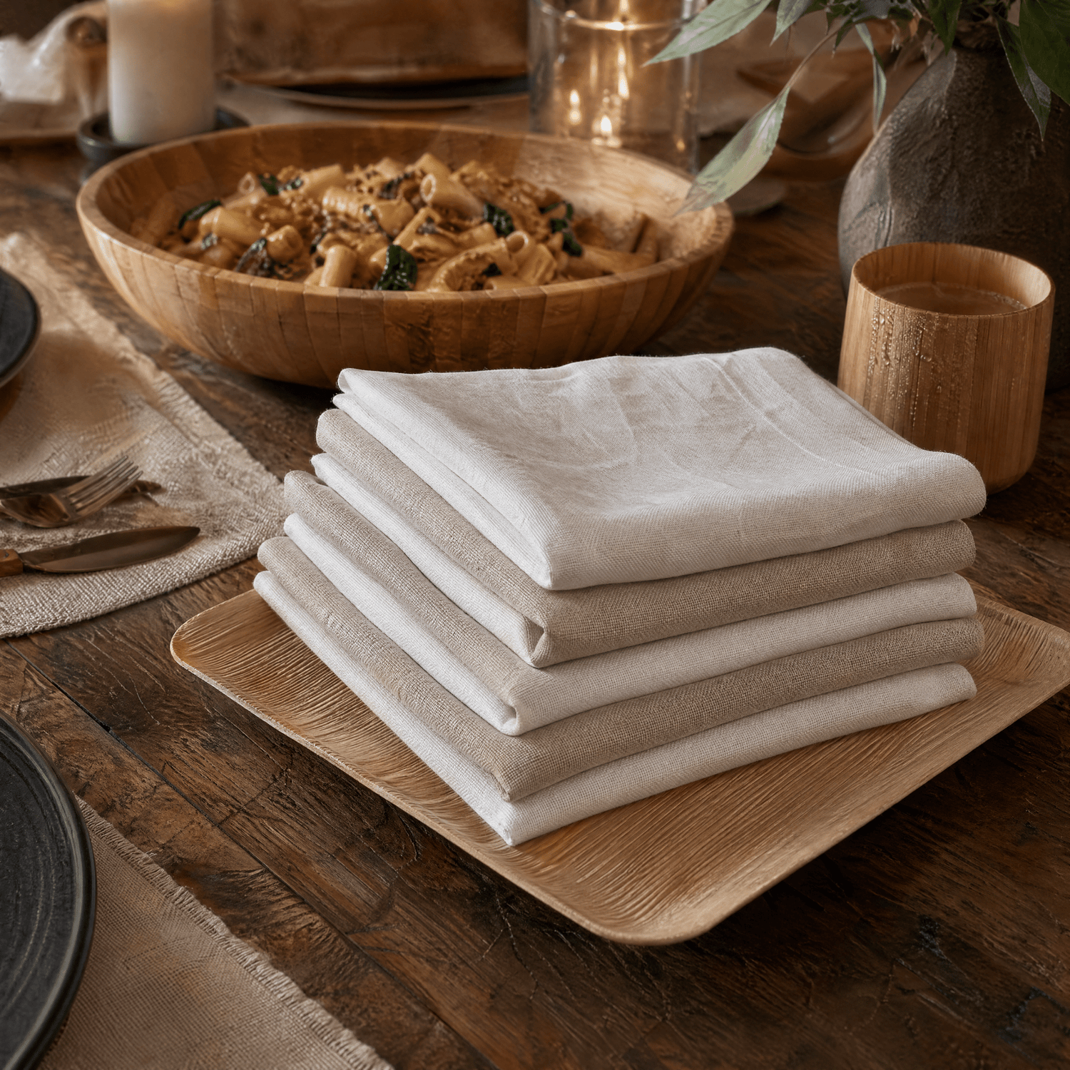 100% Pure Linen Dinner Napkins - Soft, Absorbent &amp; Eco - Friendly Cloth Napkins for Events &amp; Everyday Use - Leaf with life