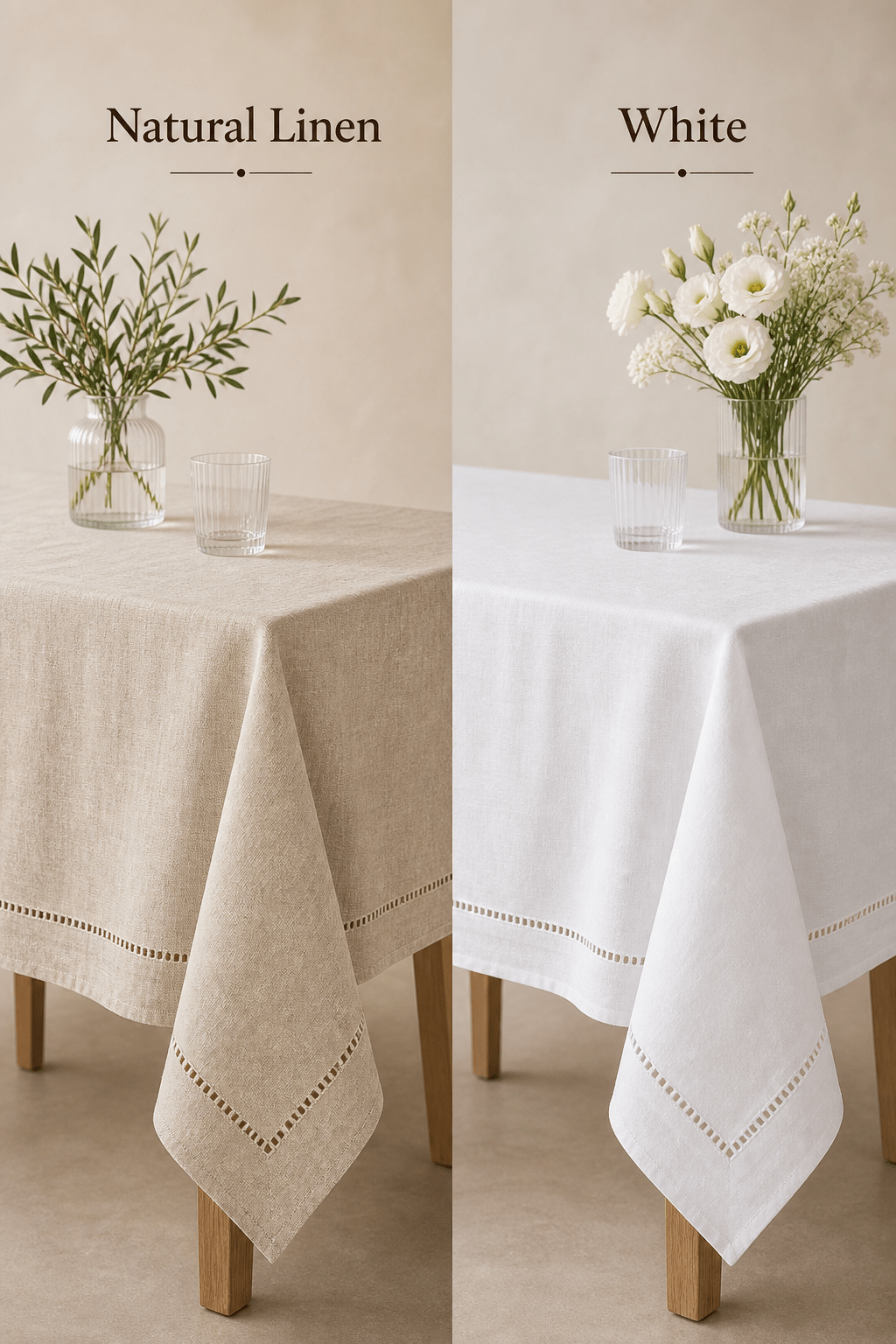 100% Pure Linen Tablecloth - Classic Hemstitch Rectangular Table Cover for Gatherings, Dining &amp; Celebrations - Leaf with life