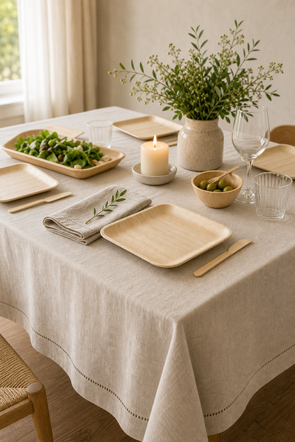 100% Pure Linen Tablecloth - Classic Hemstitch Rectangular Table Cover for Gatherings, Dining &amp; Celebrations