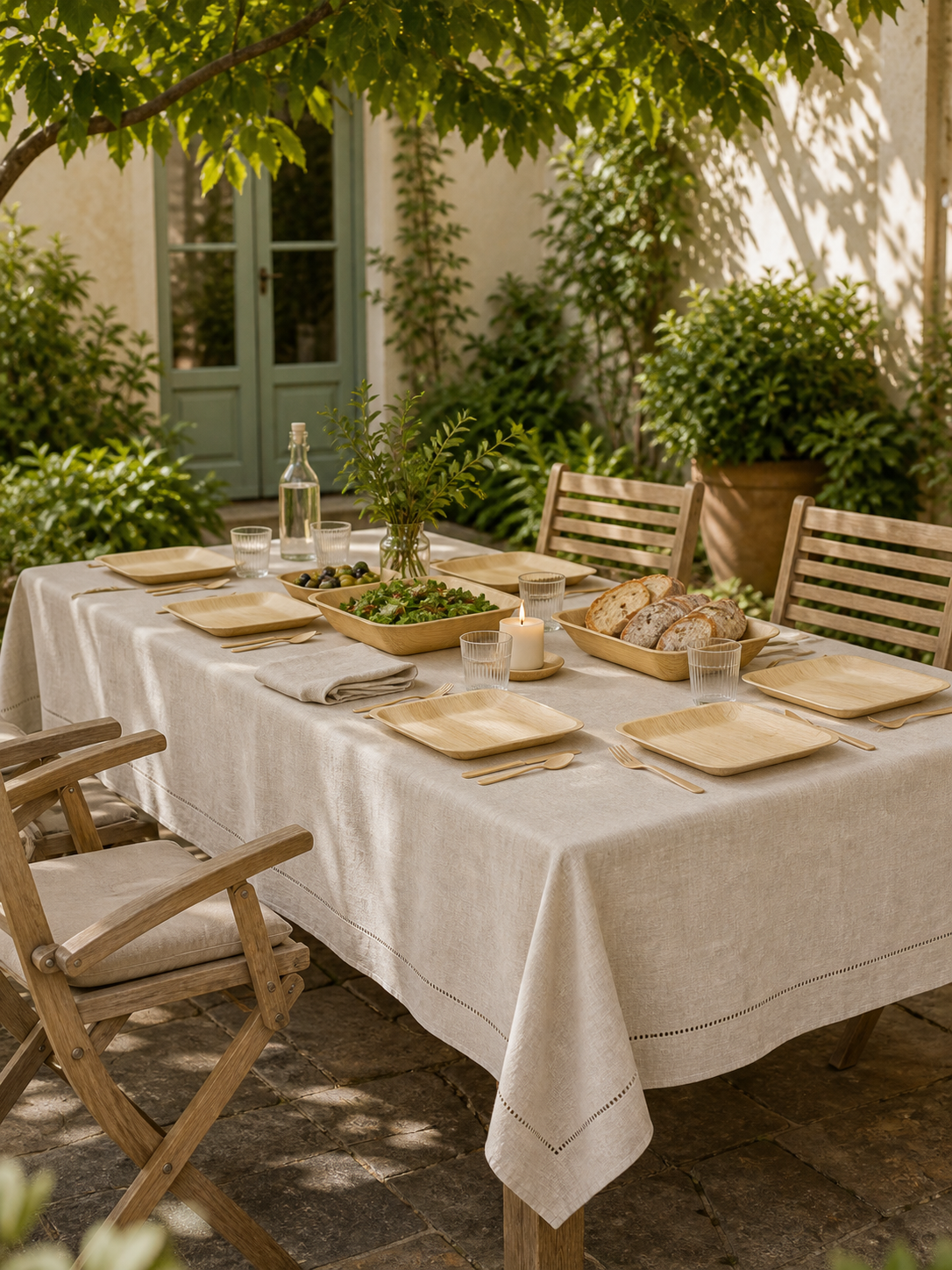100% Pure Linen Tablecloth - Classic Hemstitch Rectangular Table Cover for Gatherings, Dining &amp; Celebrations