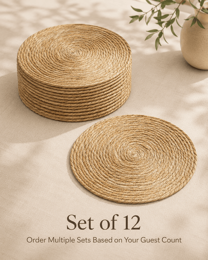 12" Round Water Hyacinth Placemats - Handwoven Table Mats for Weddings &amp; Gatherings - Leaf with Life - Leaf with life