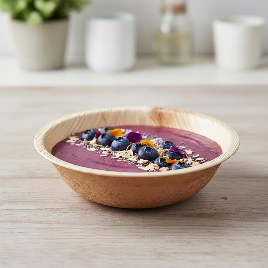 5"/ 6" Round Palm Leaf Bowls - Eco - Friendly Salad &amp; Soup Bowls for Parties &amp; Catering - Leaf with life