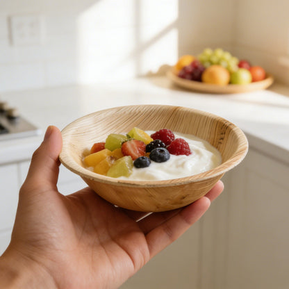 5"/ 6" Round Palm Leaf Bowls - Eco - Friendly Salad &amp; Soup Bowls for Parties &amp; Catering - Leaf with life