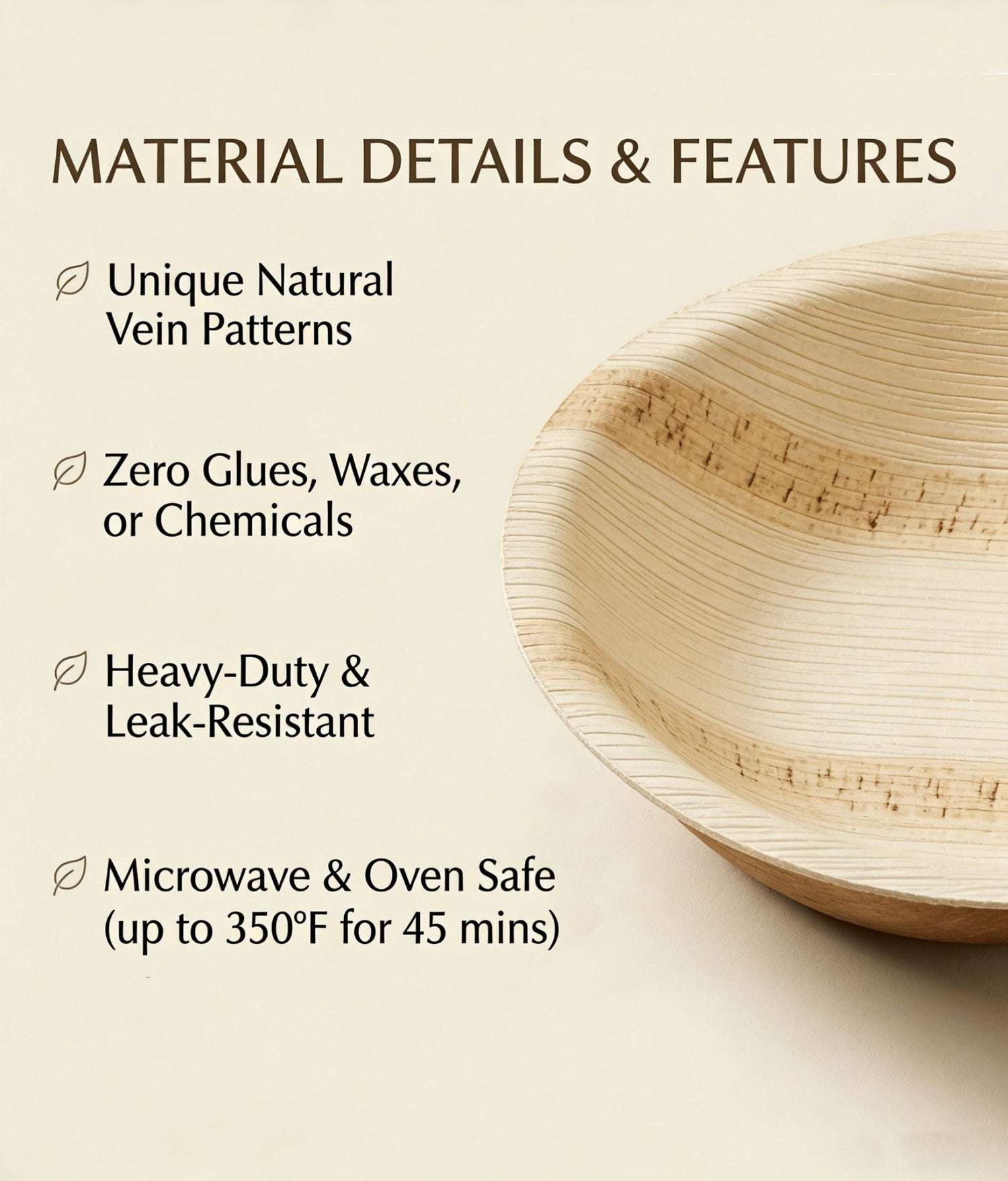 5"/ 6" Round Palm Leaf Bowls - Eco - Friendly Salad &amp; Soup Bowls for Parties &amp; Catering - Leaf with life