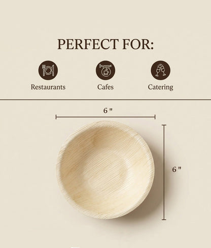 5"/ 6" Round Palm Leaf Bowls - Eco - Friendly Salad &amp; Soup Bowls for Parties &amp; Catering - Leaf with life