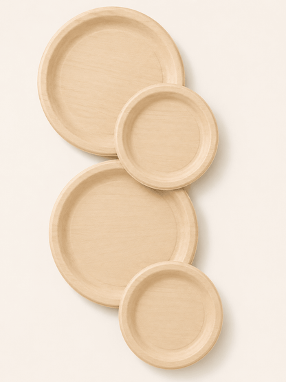 6" &amp; 10.25" Round Poplar Wooden Plate Set - Appetizer &amp; Dinner Plates for Gatherings - Leaf with life