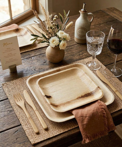 6 in / 10 in Square Palm Leaf Plates - Heavy - Duty Leak - Proof Dinnerware for Weddings &amp; Events - Leaf with life