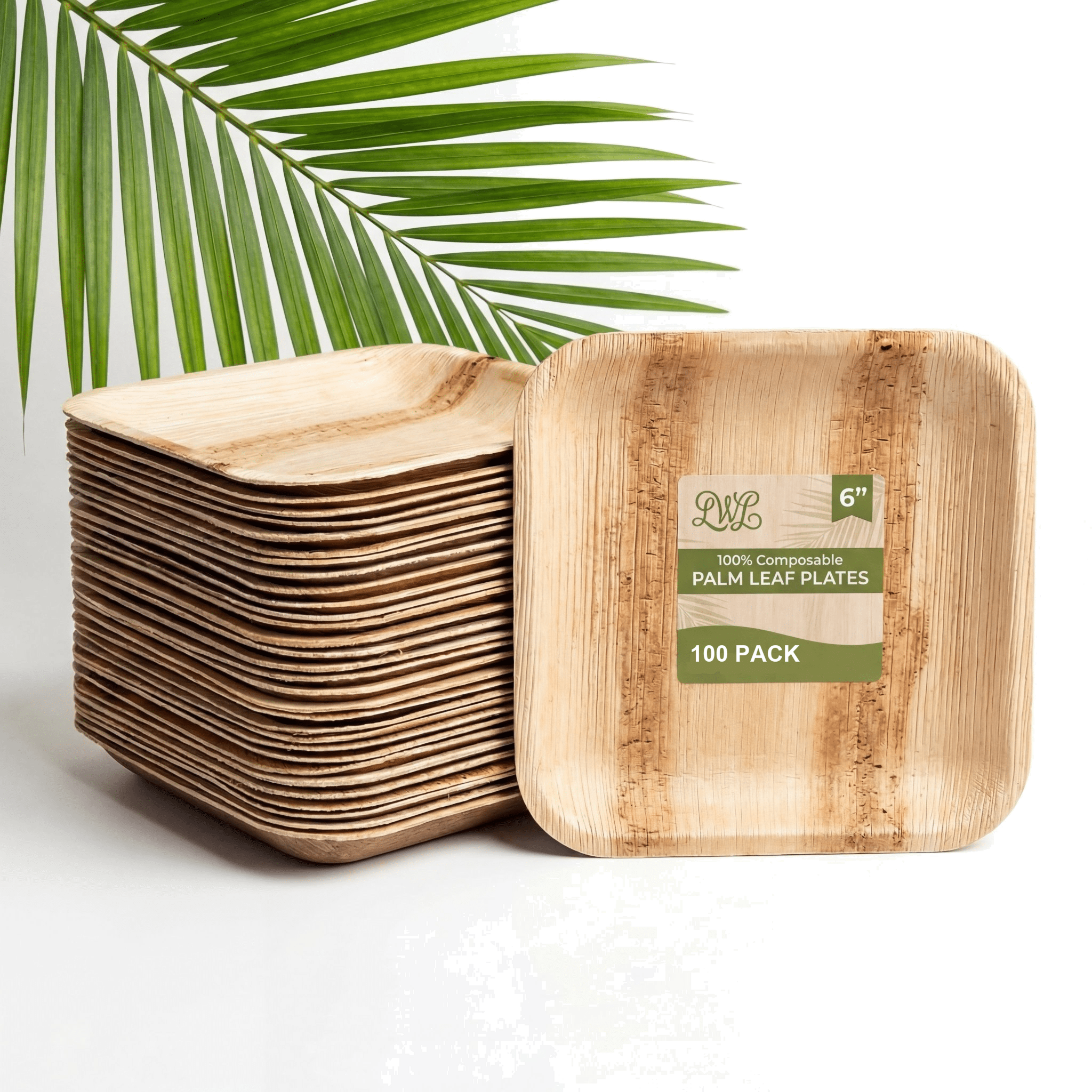 6 in / 10 in Square Palm Leaf Plates - Heavy - Duty Leak - Proof Dinnerware for Weddings &amp; Events - Leaf with life