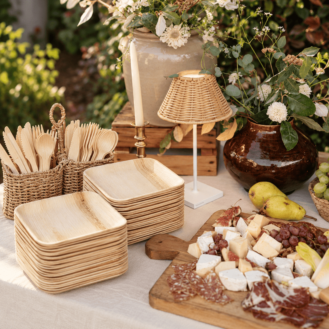 6 in / 10 in Square Palm Leaf Plates - Heavy-Duty Leak-Proof Dinnerware for Weddings &amp; Events - Leaf with life