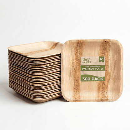 6 in / 10 in Square Palm Leaf Plates - Heavy - Duty Leak - Proof Dinnerware for Weddings &amp; Events - Leaf with life