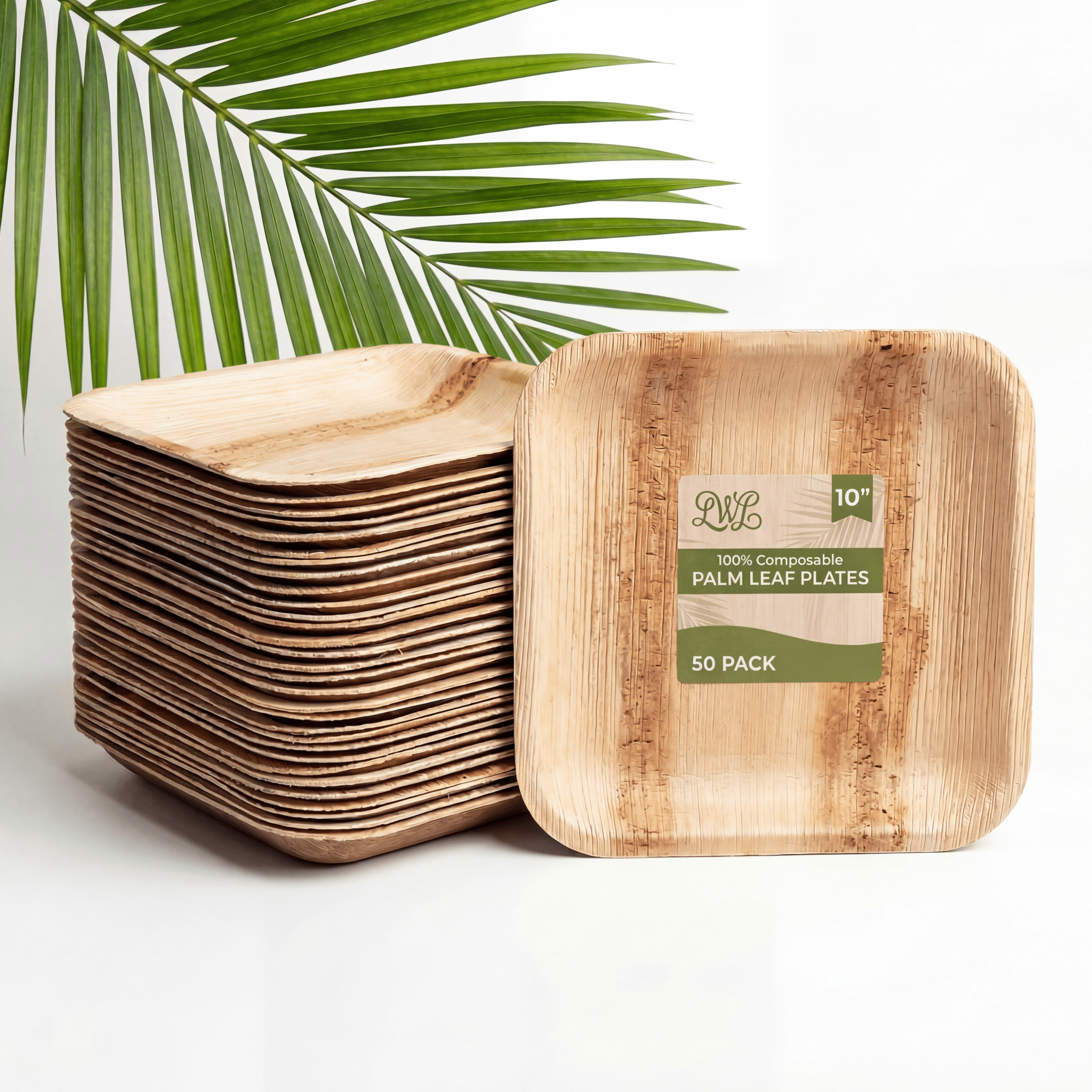 6 in / 10 in Square Palm Leaf Plates - Heavy - Duty Leak - Proof Dinnerware for Weddings &amp; Events - Leaf with life