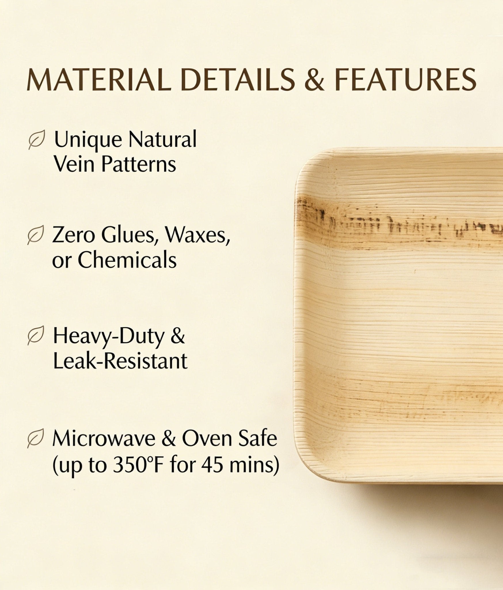 6 in / 10 in Square Palm Leaf Plates - Heavy - Duty Leak - Proof Dinnerware for Weddings &amp; Events - Leaf with life