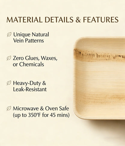 6 in / 10 in Square Palm Leaf Plates - Heavy - Duty Leak - Proof Dinnerware for Weddings &amp; Events - Leaf with life
