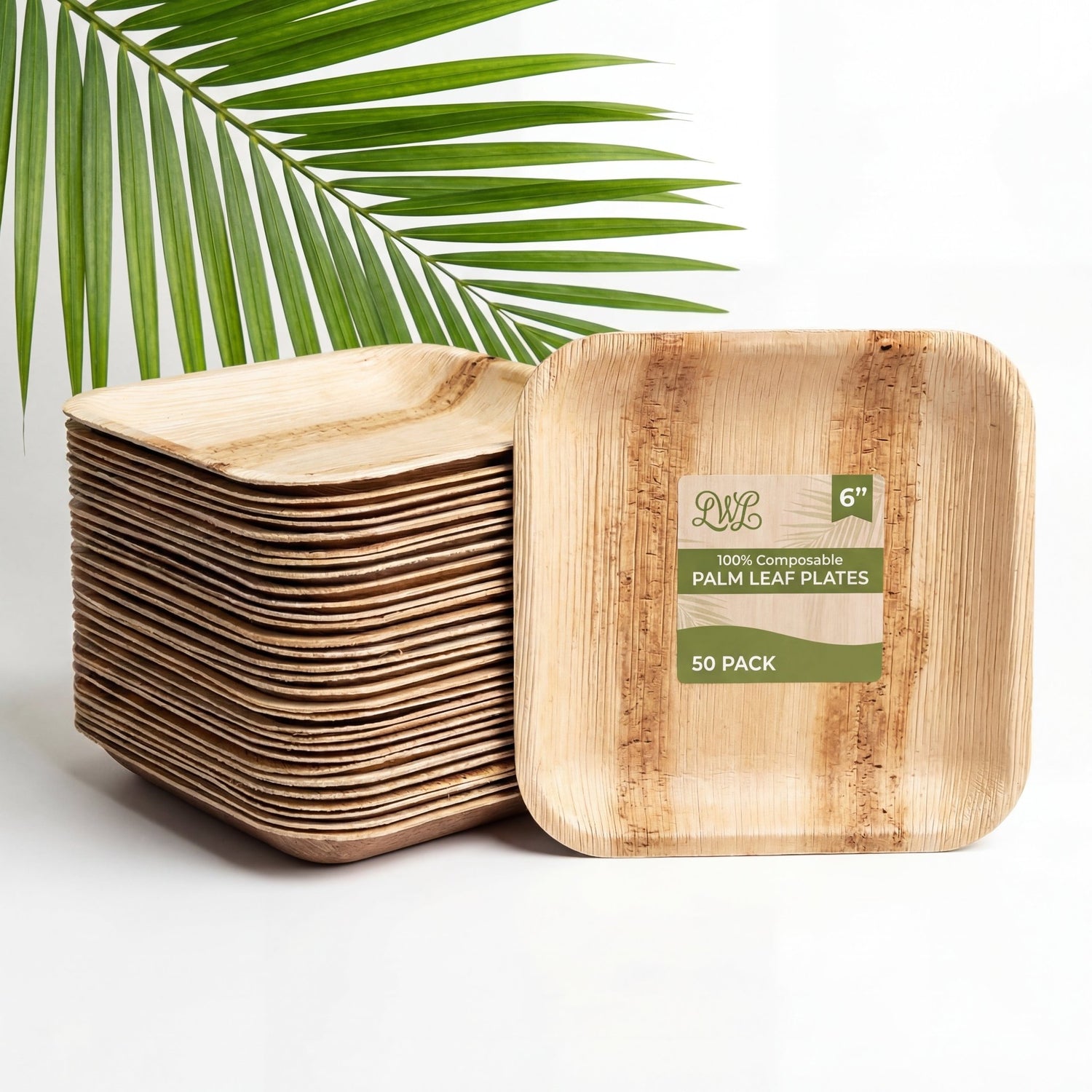 6 in / 10 in Square Palm Leaf Plates - Heavy - Duty Leak - Proof Dinnerware for Weddings &amp; Events - Leaf with life