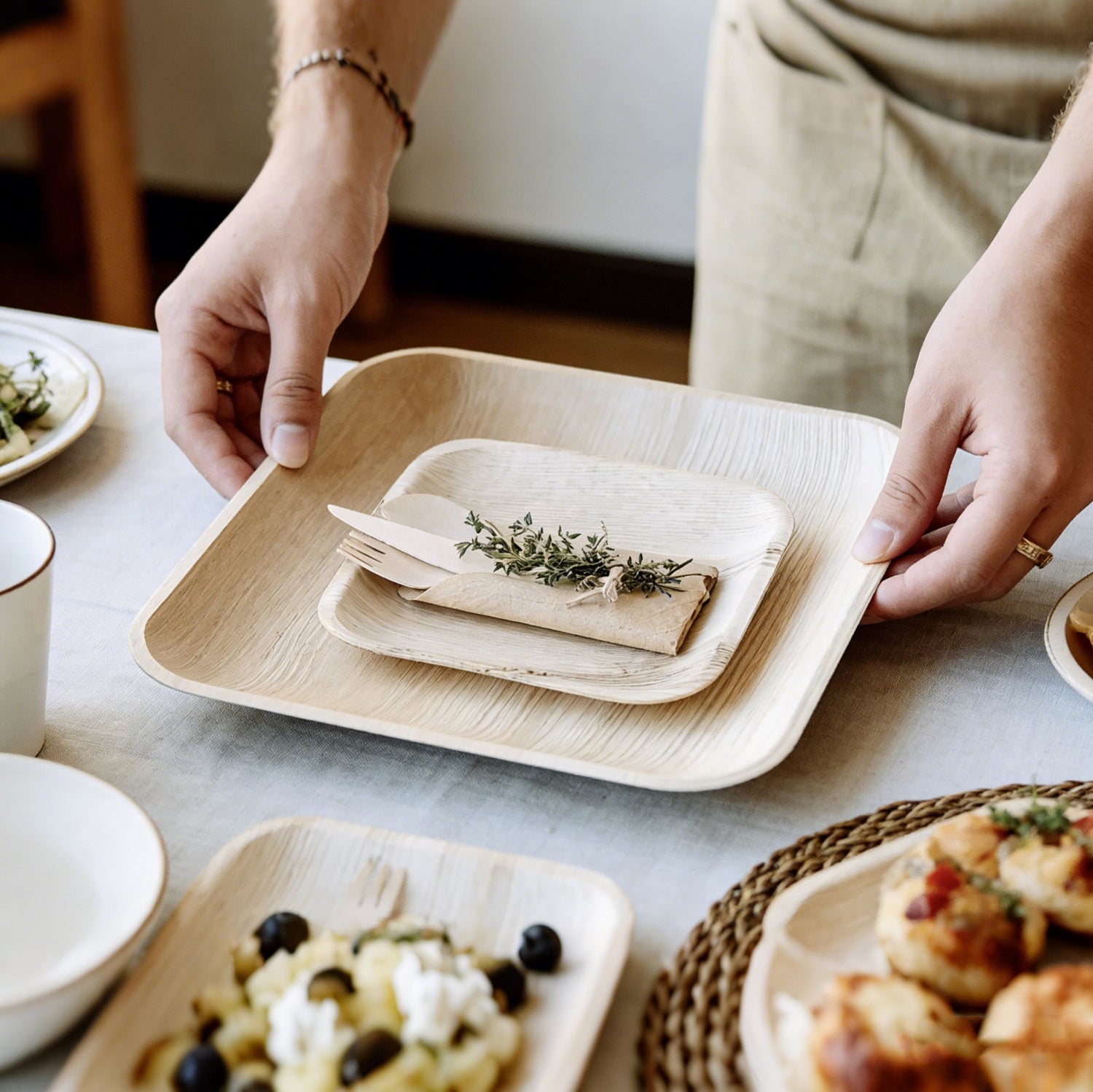 6 in / 10 in Square Palm Leaf Plates - Heavy - Duty Leak - Proof Dinnerware for Weddings &amp; Events - Leaf with life