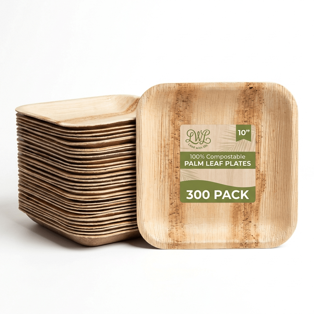 6 in / 10 in Square Palm Leaf Plates - Heavy - Duty Leak - Proof Dinnerware for Weddings &amp; Events - Leaf with life