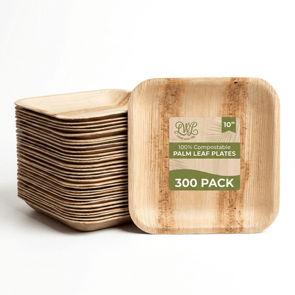 6 in / 10 in Square Palm Leaf Plates - Heavy - Duty Leak - Proof Dinnerware for Weddings &amp; Events - Leaf with life