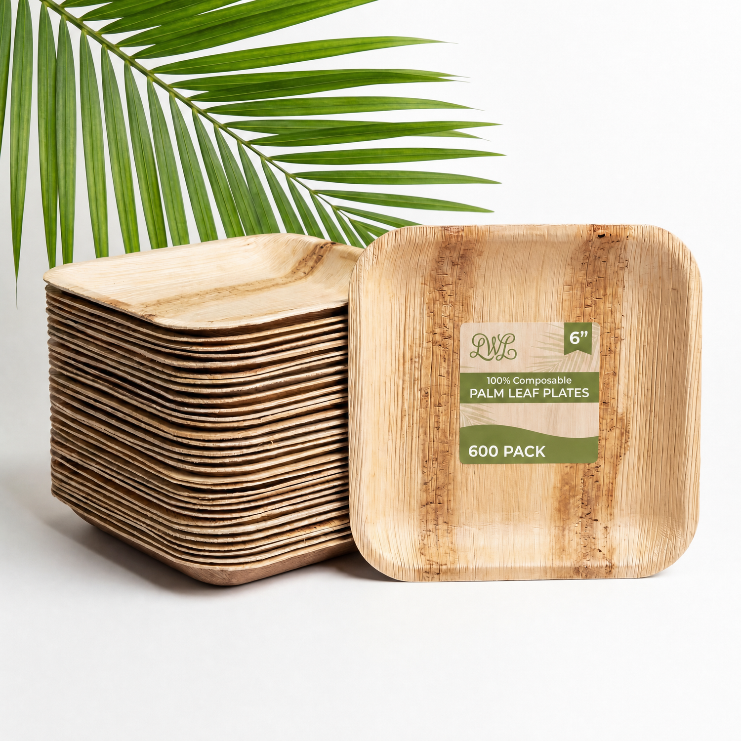 6 in / 10 in Square Palm Leaf Plates - Heavy-Duty Leak-Proof Dinnerware for Weddings &amp; Events