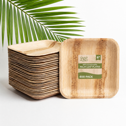 6 in / 10 in Square Palm Leaf Plates - Heavy-Duty Leak-Proof Dinnerware for Weddings &amp; Events