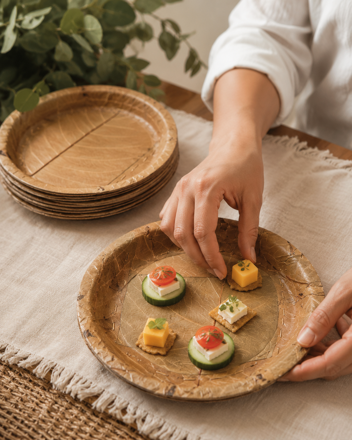 7.5" Sal Leaf Plates - Naturally Textured Leaf Plates for Appetizers, Desserts, Picnics &amp; Gatherings