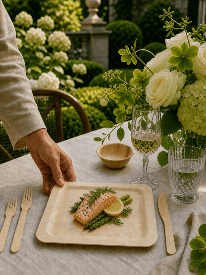 7 in / 10 in Square Bamboo Plates | Wabi-Sabi Elegance &amp; Fine-Grain Texture | 100% Natural &amp; Compostable - Leaf with life